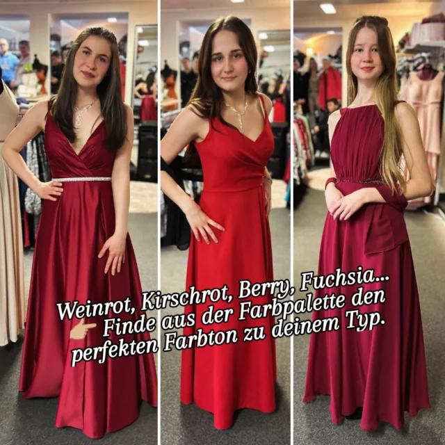 "Oft höre ich: Weinrot? Das ist doch altmodisch, das hat meine Tante schon getragen!"
Doch die Wahrheit ist: Weinrot ist eine unglaublich vielseitige Trendfarbe, die alles andere als veraltet wirkt.
Weinrot, ein sattes, elegantes Rot mit einem Hauch von Tiefe, gehört in dieser Saison zu den absoluten Trendfarben.
Du möchtest wissen, ob Weinrot auch zu dir passt?
Dann komm vorbei - ich freue mich auf dich.

#abiballkleid2026
#Jugendweihe #konfirmationskleid #jugendweihekleid #saaleorlakreis